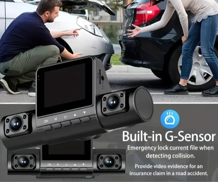 🚗 Triple Cámara HD para Máxima Cobertura 170° – Frontal + Trasera + Izquierda