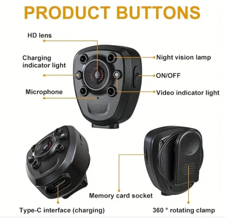 🛡️ Cámara Corporal HD Compacta con Visión Nocturna y Audio – Seguridad 24/7 en tu Bolsillo
