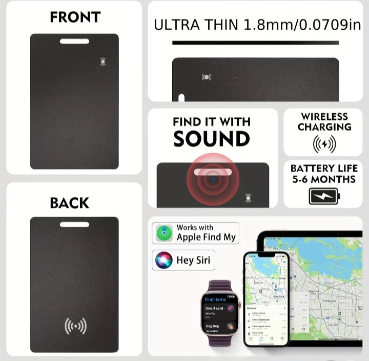 Tarjeta Localizadora Ultra Delgado 1.8 mm 📍🔋 – Rastreador iPhone, 8 Meses de Batería, Recargable & Compatible con iOS 14.5+