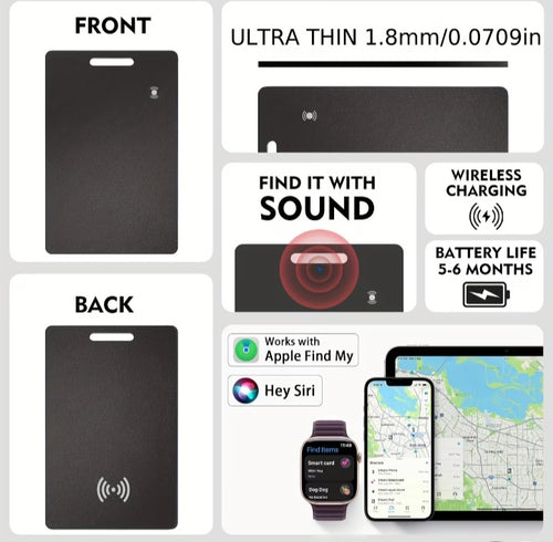 Tarjeta Localizadora Ultra Delgado 1.8 mm 📍🔋 – Rastreador iPhone, 8 Meses de Batería, Recargable & Compatible con iOS 14.5+