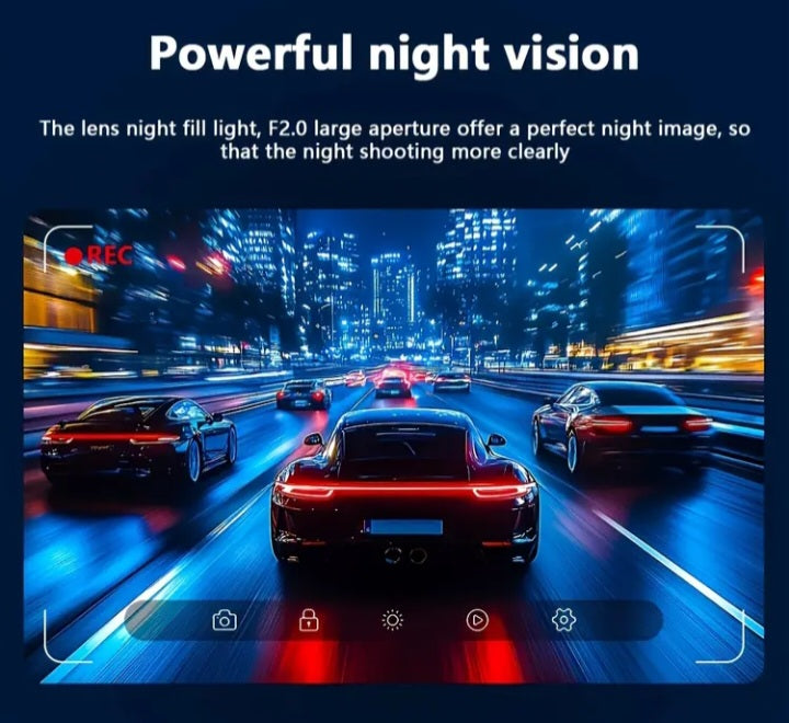 Cámara Doble Lente 1080P 🚗🎥 – Visión Nocturna, G-Sensor, Grabación en Bucle, Monitoreo 24/7 y Rotación 360°